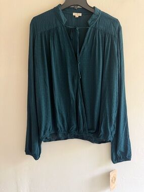 Women's Teal Long-Sleeve Tie-Neck Peasant Top